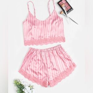 Pink stripe two piece set pijamas.